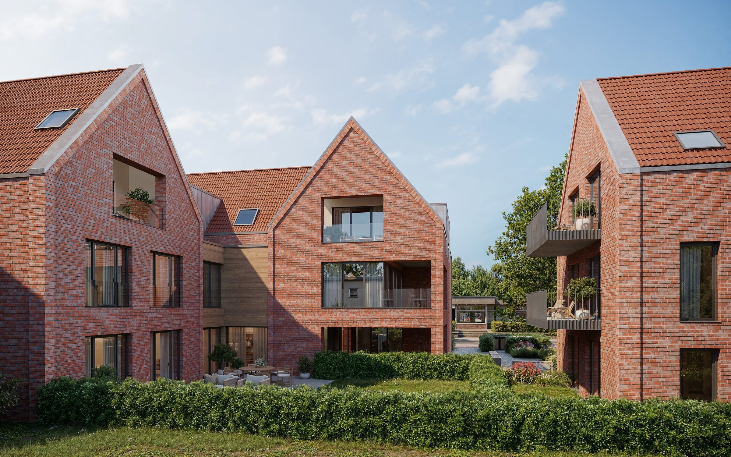 Loggien am Hofhaus und Balkone am Gartenhaus, vom Innenhof aus gesehen